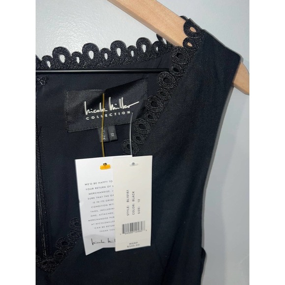 Nicole Miller v-neck linen blend black midi dress size 12 - Picture 3 of 9